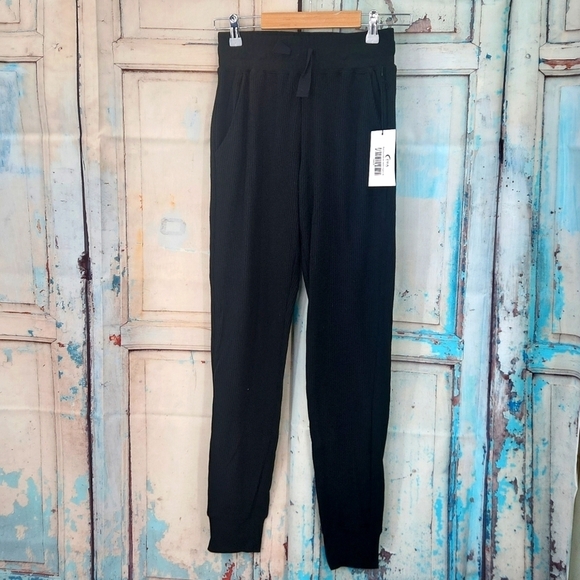 ZYIA Active Don’t Wake Me Thermal Pant High Rise Waffle Knit Jogger Black - Picture 3 of 8